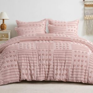 peach pink tufted (2) BOHO Double Quilt , 3 pcs - لحاف بوهو دبل ٣ق